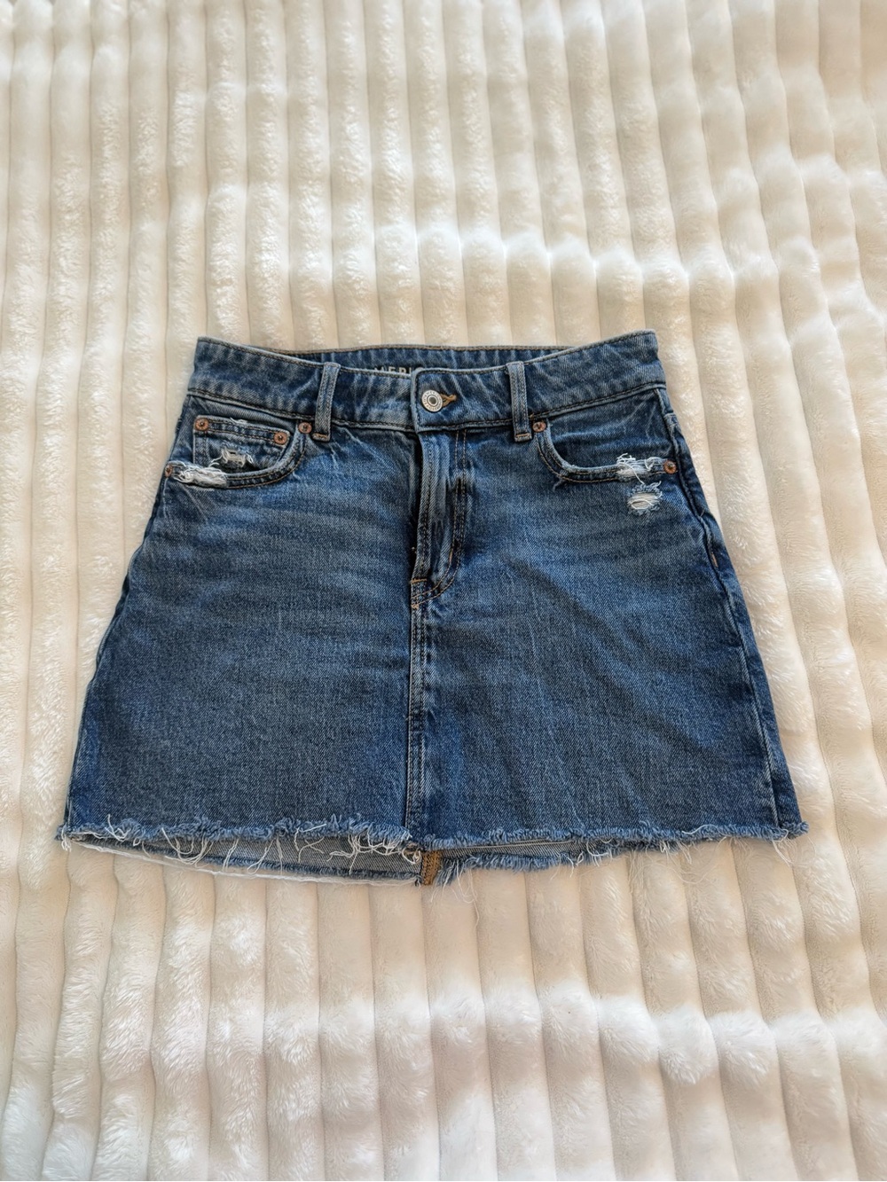 American Eagle Outfitters Distressed Dark Blue Denim Mini Skirt